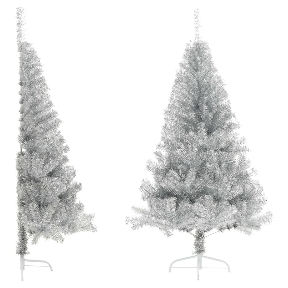 vidaXL Sztuczna choinka połówka ze stojakiem, srebrna, 150 cm, PET