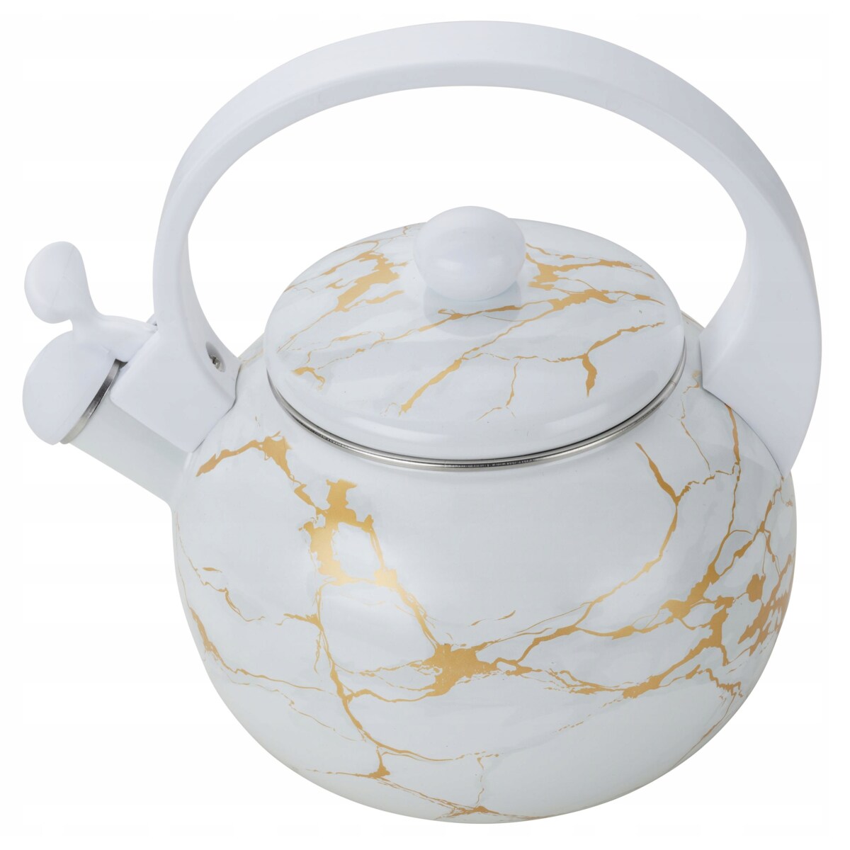 Czajnik Emaliowany Retro 2.2L Z Gwizdkiem Biały Stal Węglowa Indukcja Gaz