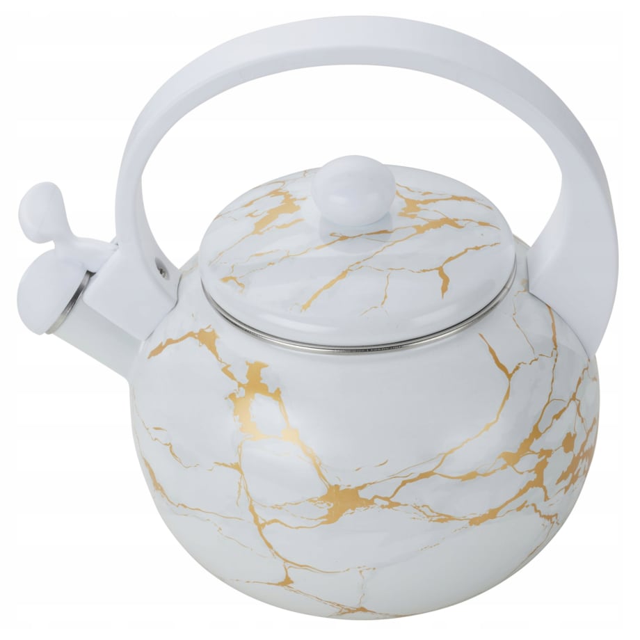 Czajnik Emaliowany Retro 2.2L Z Gwizdkiem Biały Stal Węglowa Indukcja Gaz