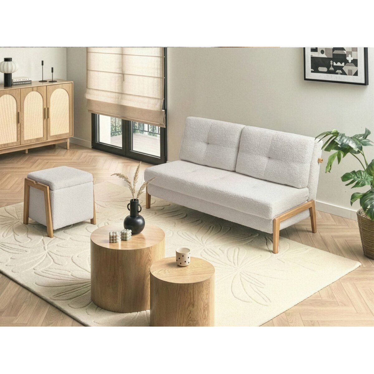 Puf ze schowkiem EDLAND Boucle Biały