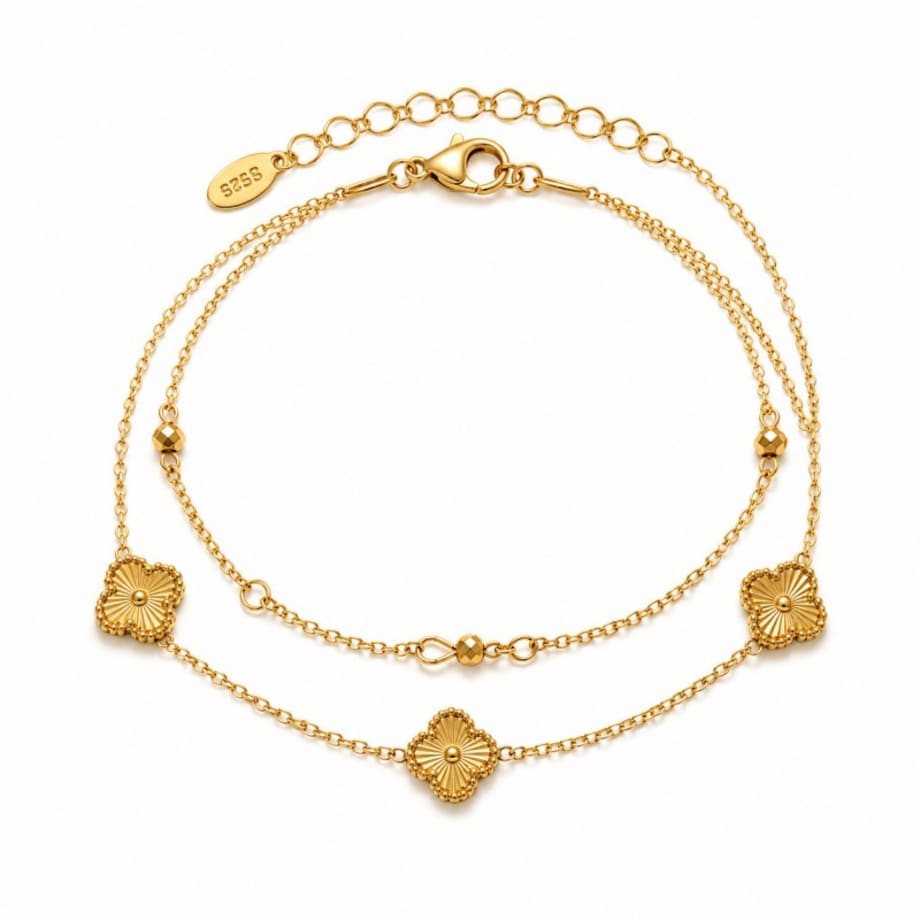 Bransoletka na rękę stal chirurgiczna pozłacana 14k złotem, koniczyny BST1638
