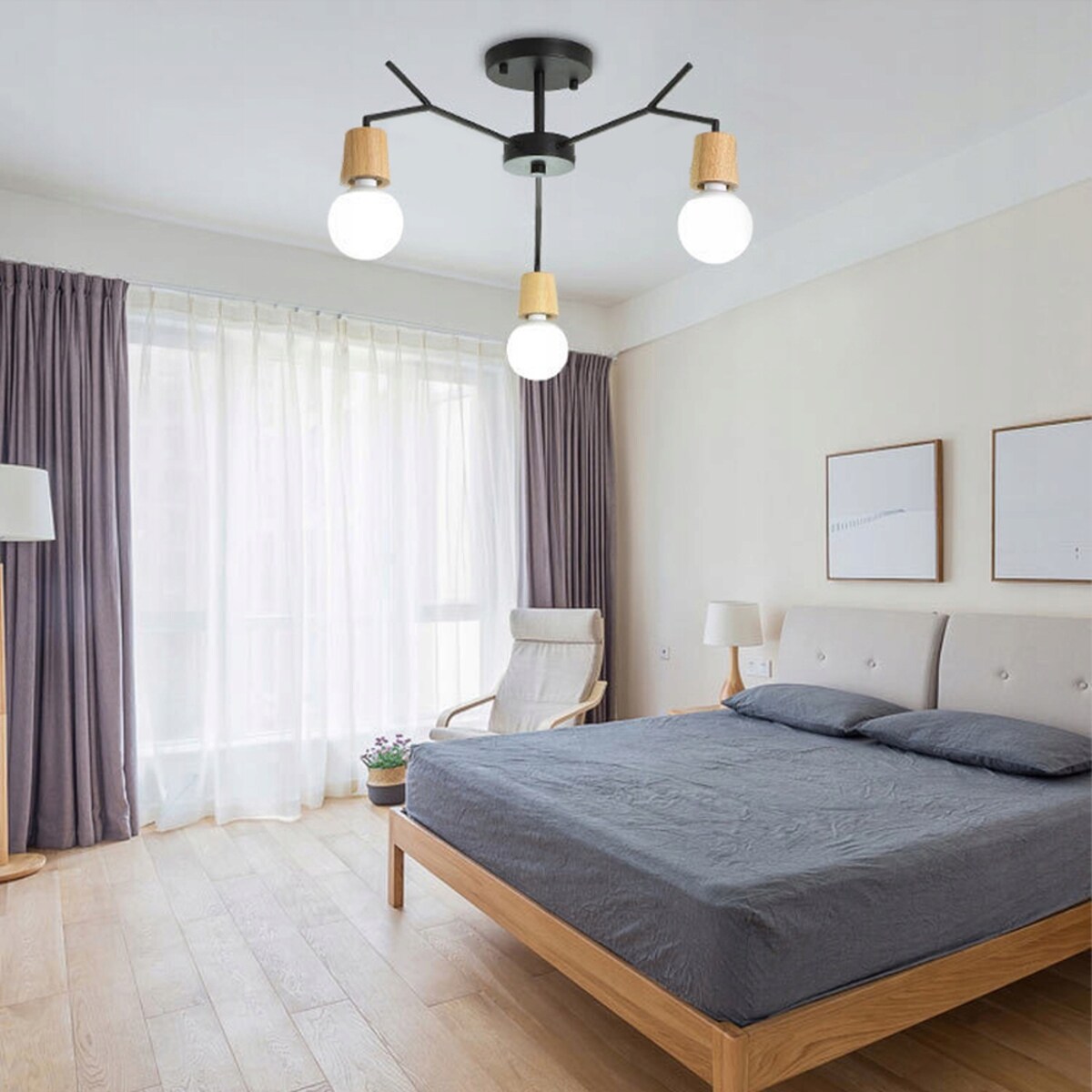 Lampa Sufitowa Wisząca Skandynawska Loft Drewno 3