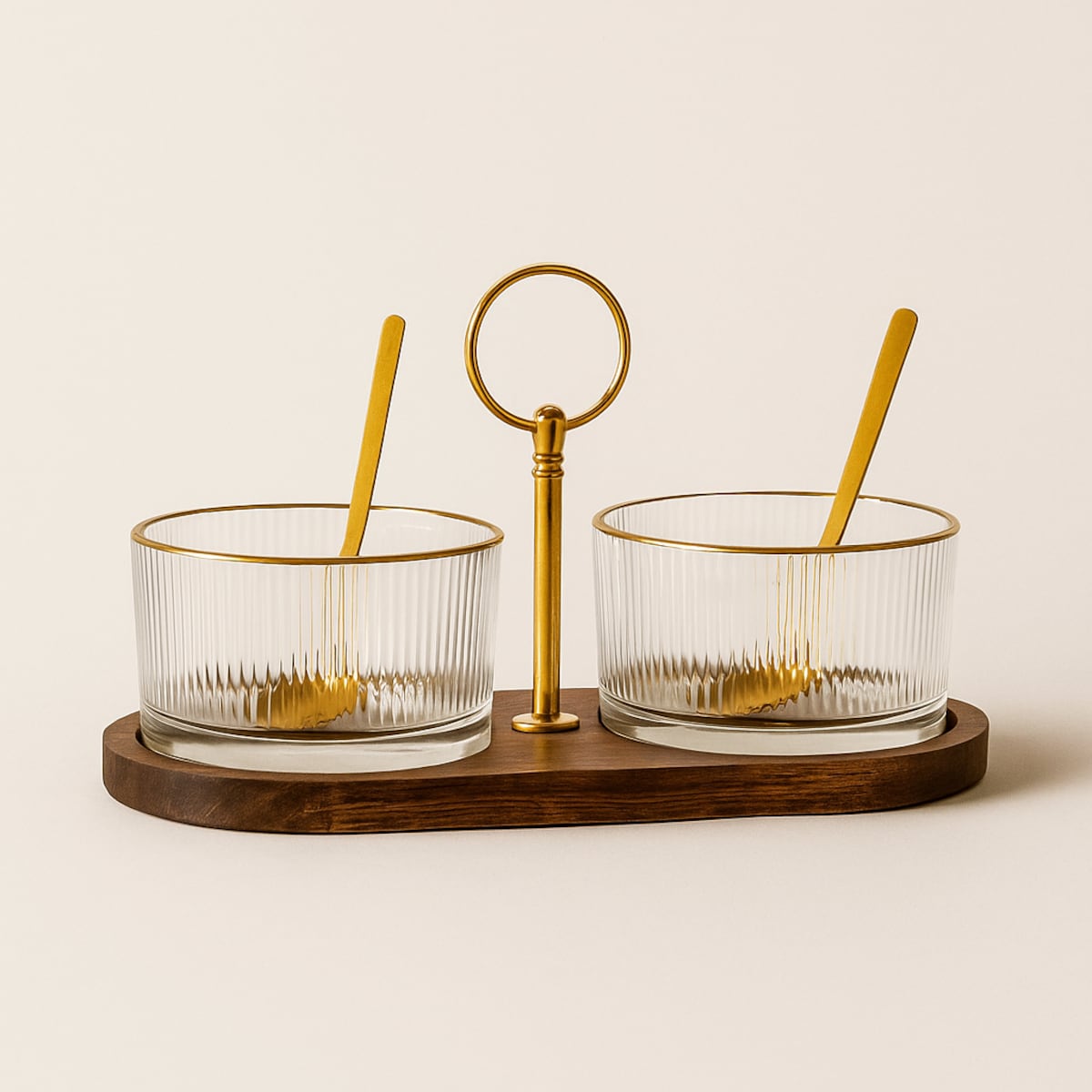 Komplet dipówek na drewnianej paterze Ø 9 cm