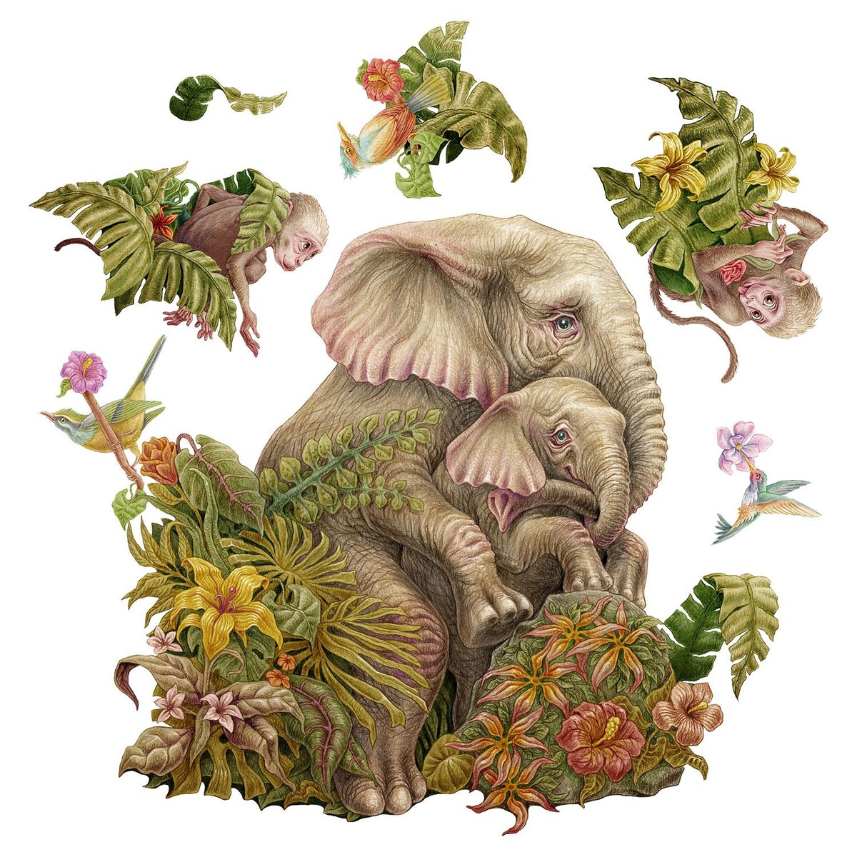 Zestaw naklejek na ścianę, Tropikalne liście, 60cm