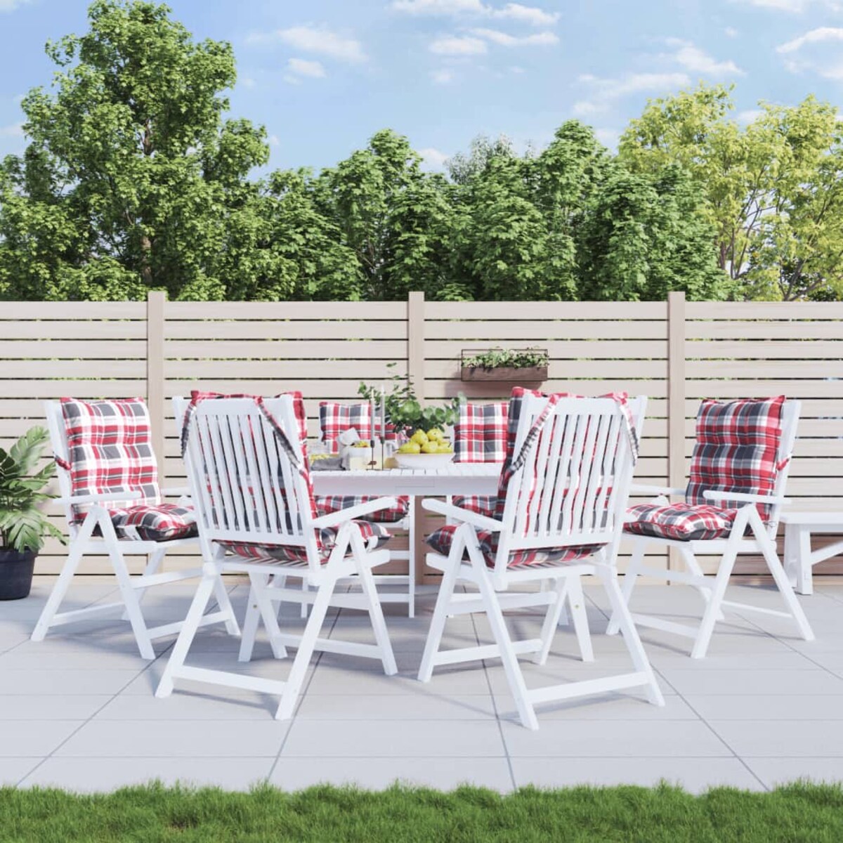 vidaXL Poduszki na krzesła z niskim oparciem, 6 szt., w czerwoną kratę