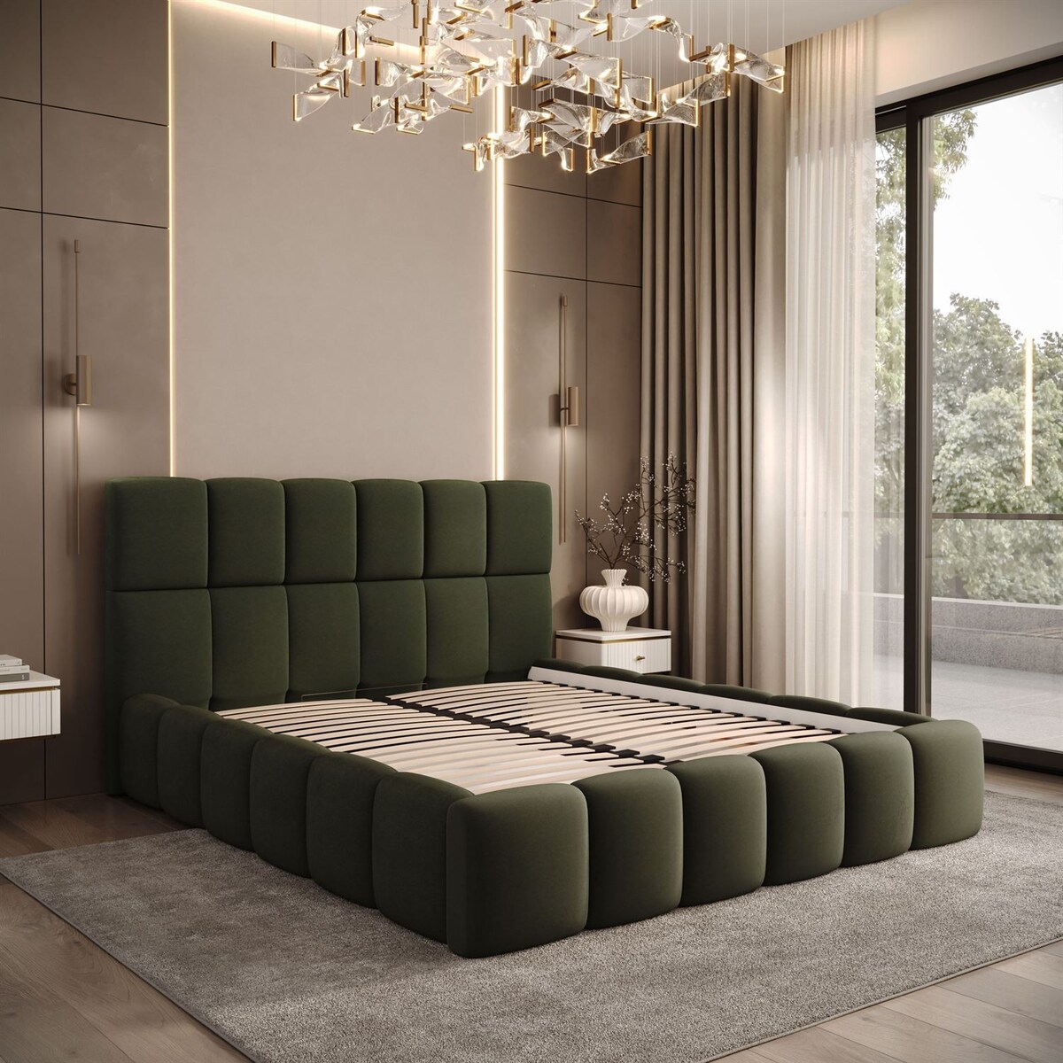 Łóżko tapicerowane VENEZIA, pojemnik na pościel, stelaż 34, 180x200, Castel 39