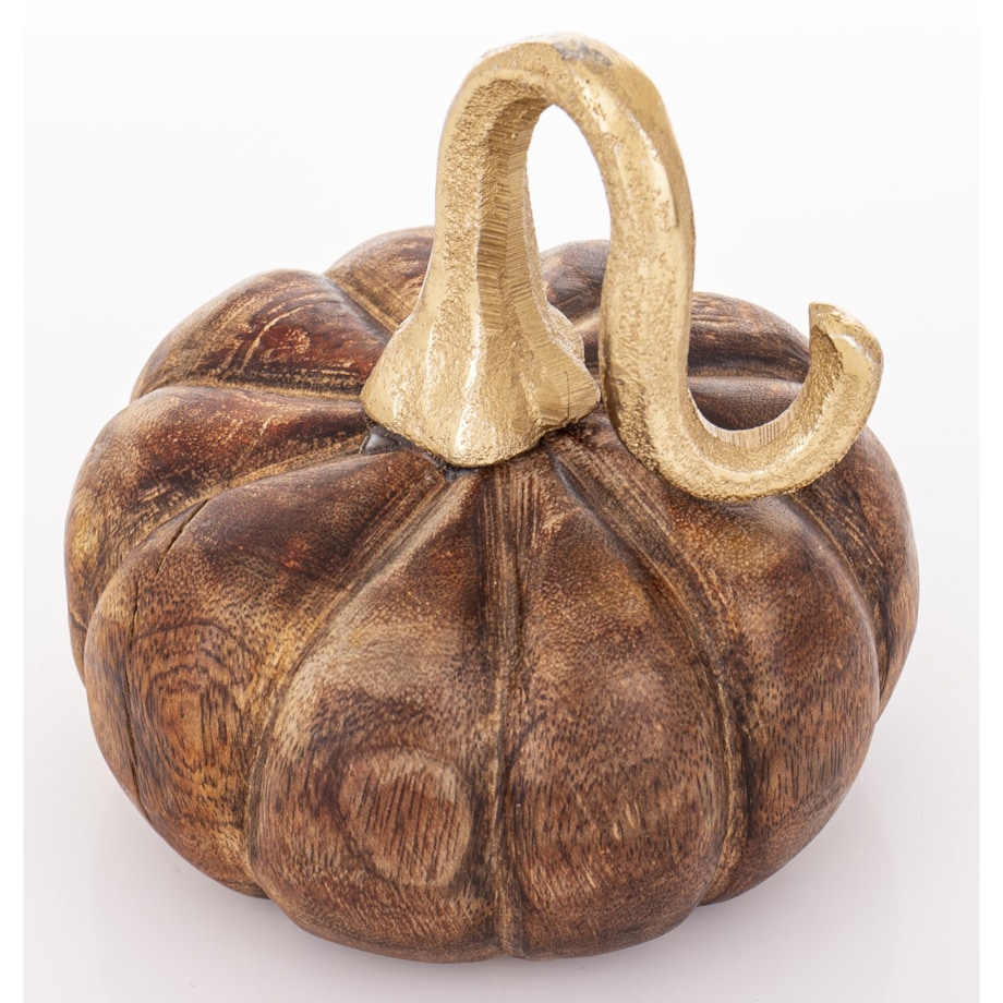 Dekoracja - dynia drewno mango 13x12x12 cm DIVIA płaska