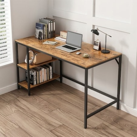 Biurko komputerowe stolik vintage rustykalny brąz loft z 2 półkami 120 cm