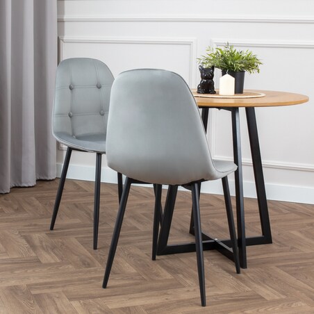 Krzesło tapicerowane welurowe pikowane do salonu jadalni szare z guzikami