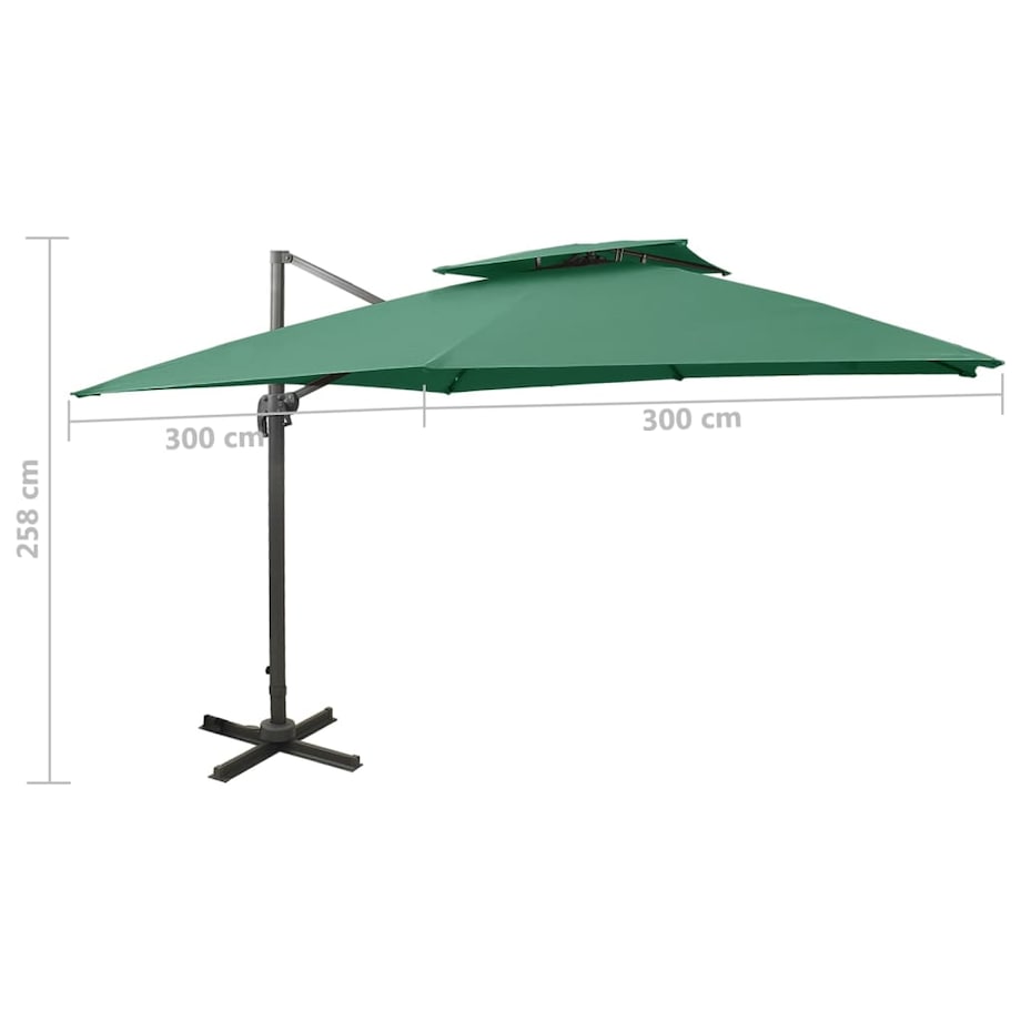 vidaXL Parasol wiszący z podwójną czaszą, 300x300 cm, zielony