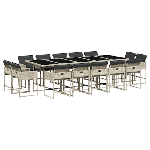 vidaXL 15-cz. zestaw mebli ogrodowych z poduszkami, jasnoszary