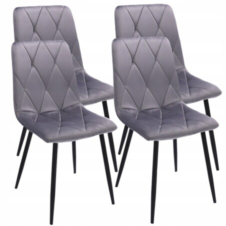 4 X Krzesło Tapicerowane Pikowane Welur Nowoczesne