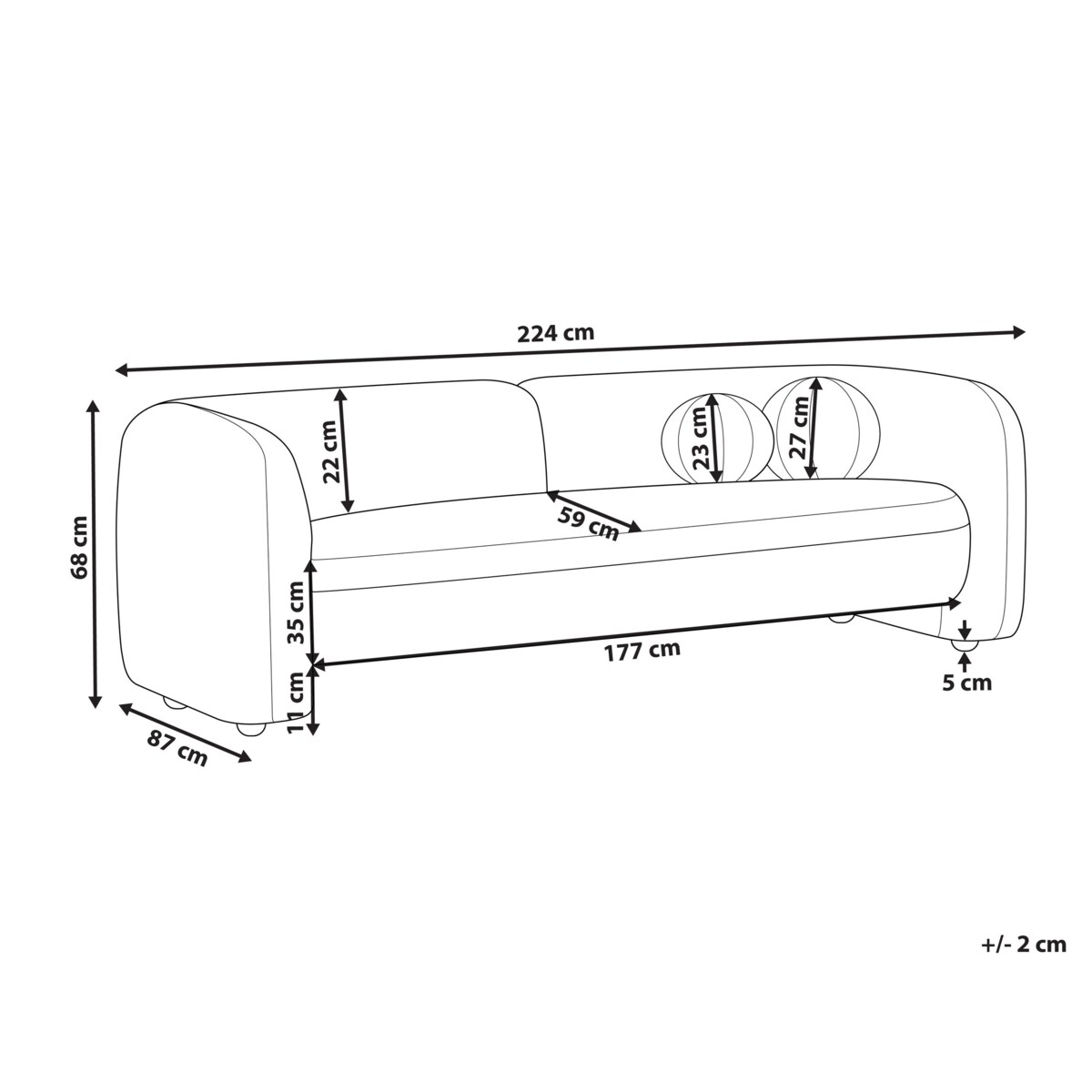 Sofa dla 3 osób LEIREN Czarny