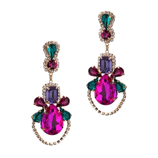 Złote kolczyki FUKSJA zielone kryształki glam kobiece kolorowe cyrkonie