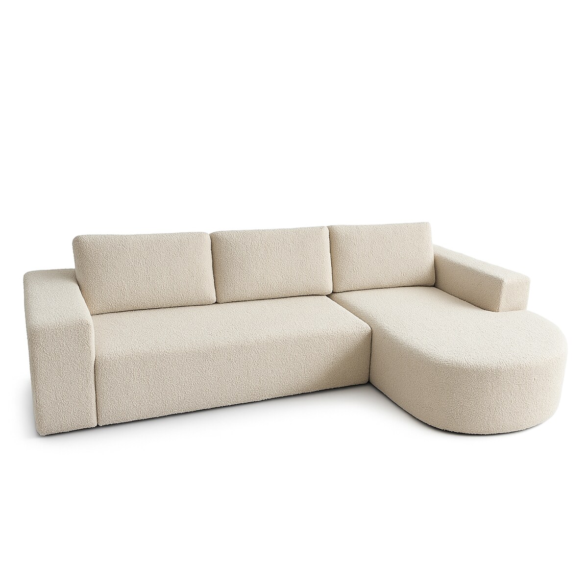 Narożnik Vello z funkcją spania do salonu, prawostronny-boucle-Catch Me beż