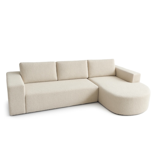 Narożnik Vello z funkcją spania do salonu, prawostronny-boucle-Catch Me beż