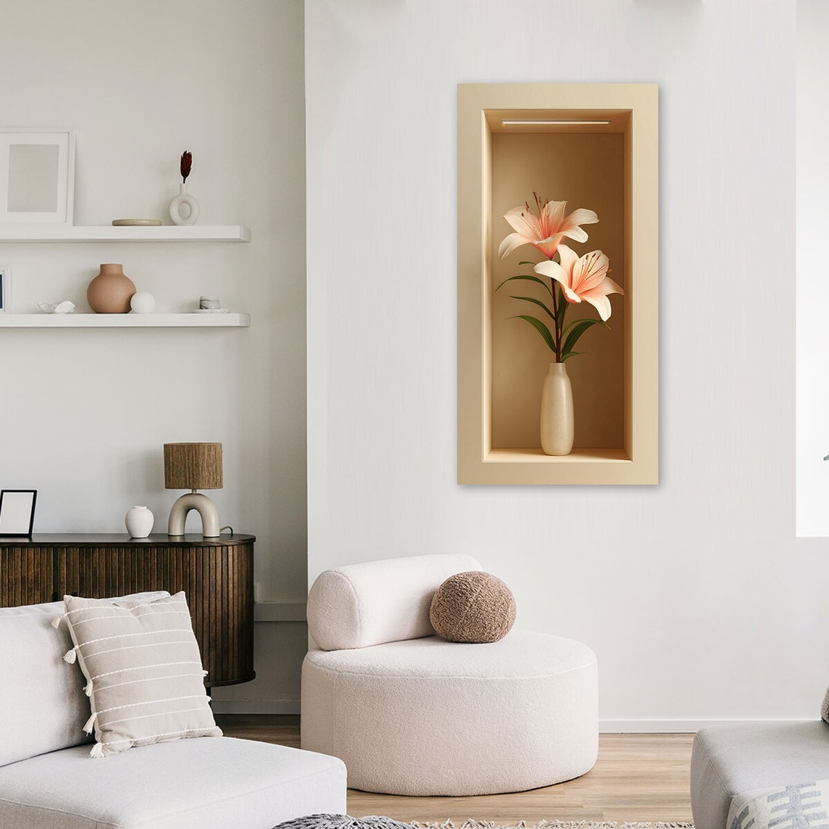 Obraz na ścianę do salonu sypialni, Kwiaty w wazonie we wnęce 3d 50x100