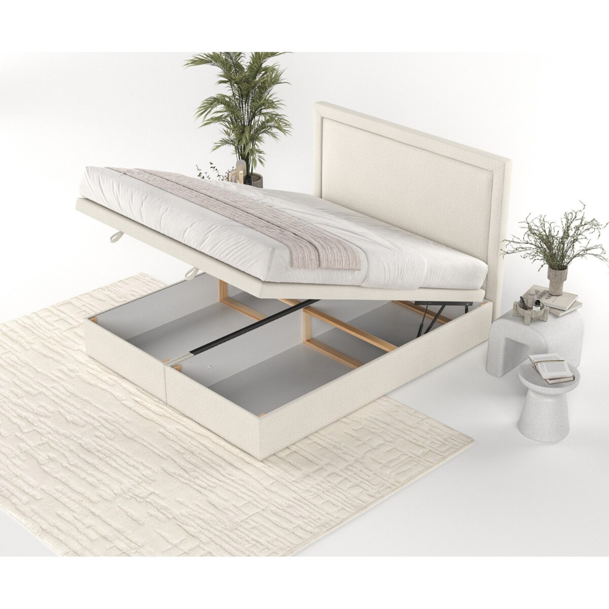 Łóżko tapicerowane SALMA 120x200 z pojemnikiem, Jasny Beż, tkanina Alta 02