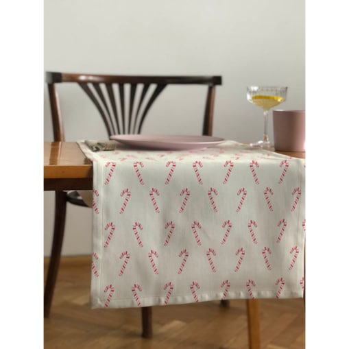 Bieżnik świąteczny - Laski cukrowe - beż - 40x150 cm