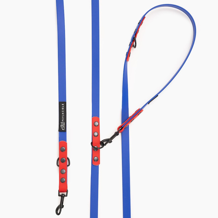 Smycz przepinana Biothane® dla psa lub kota "Indygo with Red" - Rozmiar: L, Szerokość taśmy: 19mm