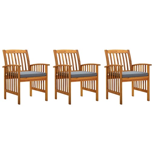 vidaXL Krzesła ogrodowe z poduszkami, 3 szt., lite drewno akacjowe