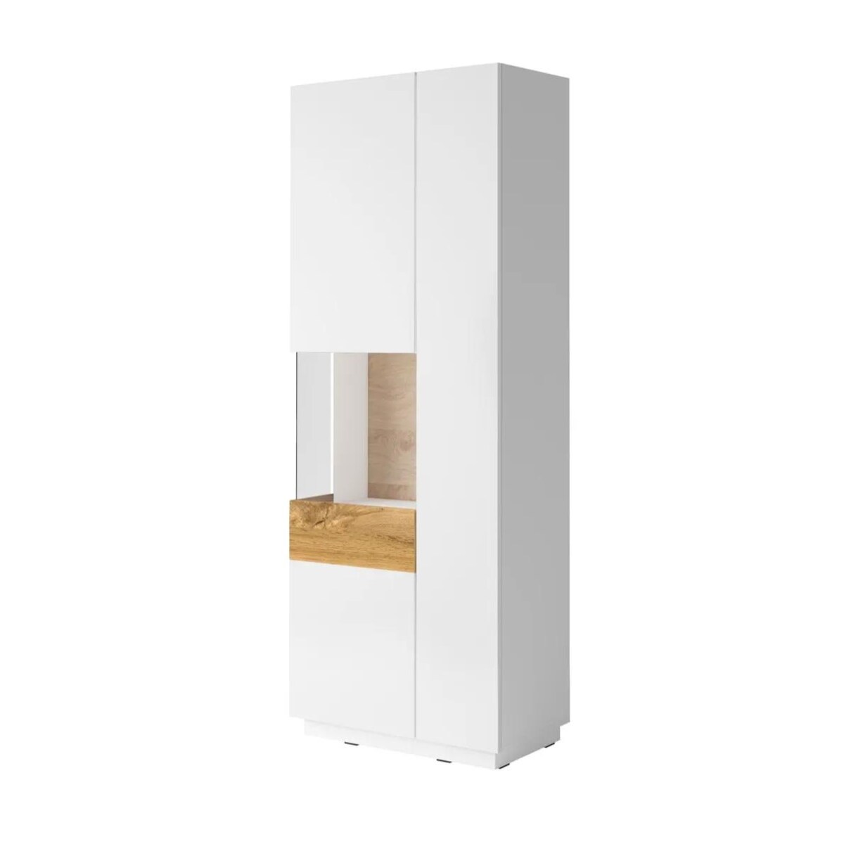 Witryna wysoka SILKE 2D 80cm biały połysk/dąb wotan lewa