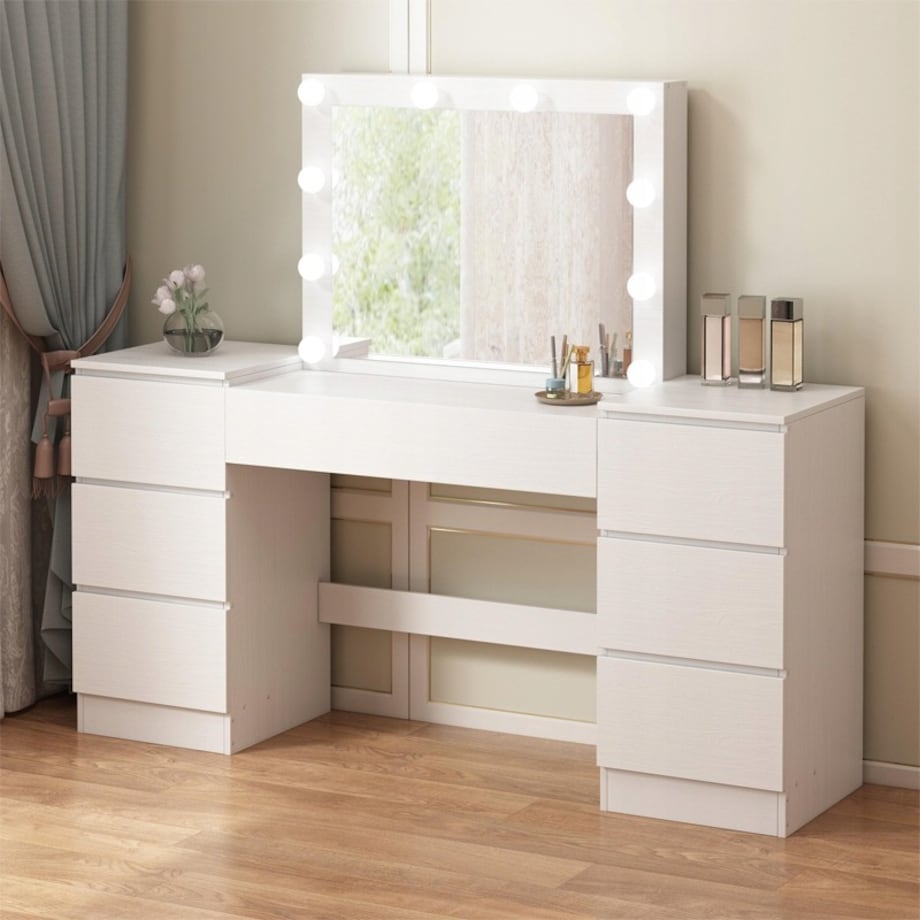 Toaletka z lustrem z szufladami biała do makijażu glamour nowoczesna loft