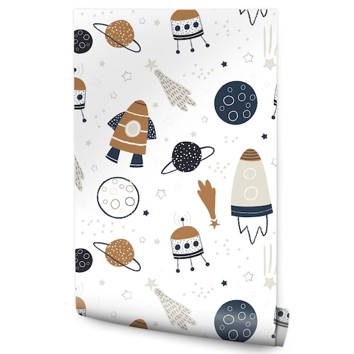 Tapeta Dziecięca KOSMOS Rakiety Planety Gwiazdy