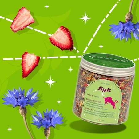 Herbata Zodiakalna BYK - herbaciany susz napar ziołowa mieszanka na astrologiczny prezent upominek podarunek dla osoby ze znakiem zodiaku BYKA