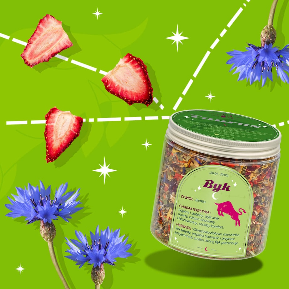 Herbata Zodiakalna BYK - herbaciany susz napar ziołowa mieszanka na astrologiczny prezent upominek podarunek dla osoby ze znakiem zodiaku BYKA