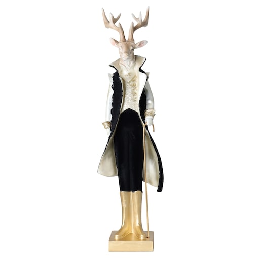 Figurka - pan renifer 62x21x17,5 cm RENIK w granatowo-białym płaszczu i z laską