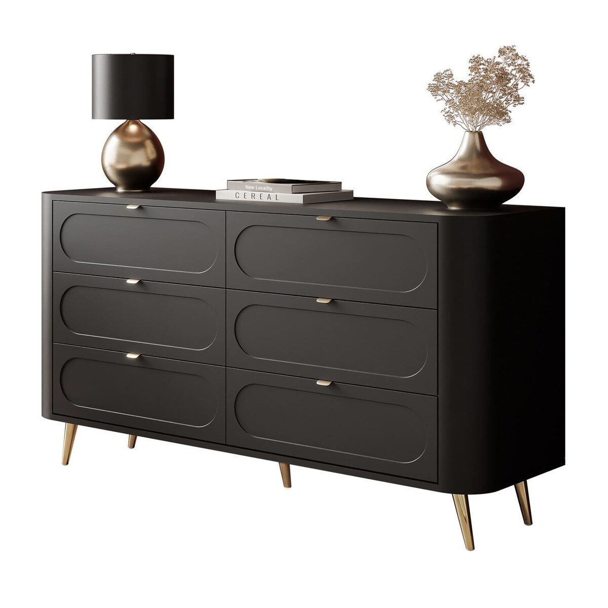 Komoda SHADOW II 6S z szufladami, nóżki skośne złote