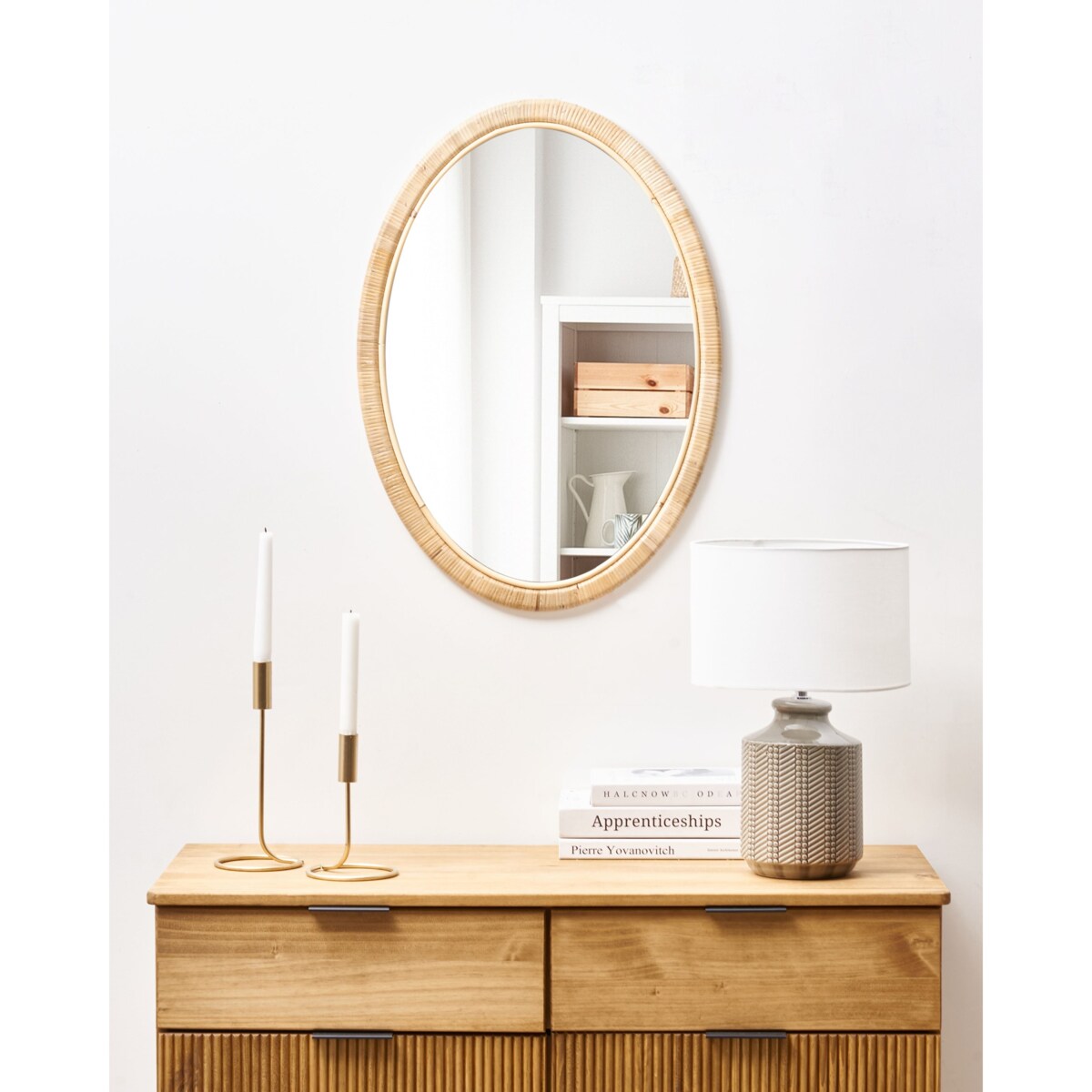 Lustro ścienne FOISSY 50 cm 70 cm Rattan Naturalny