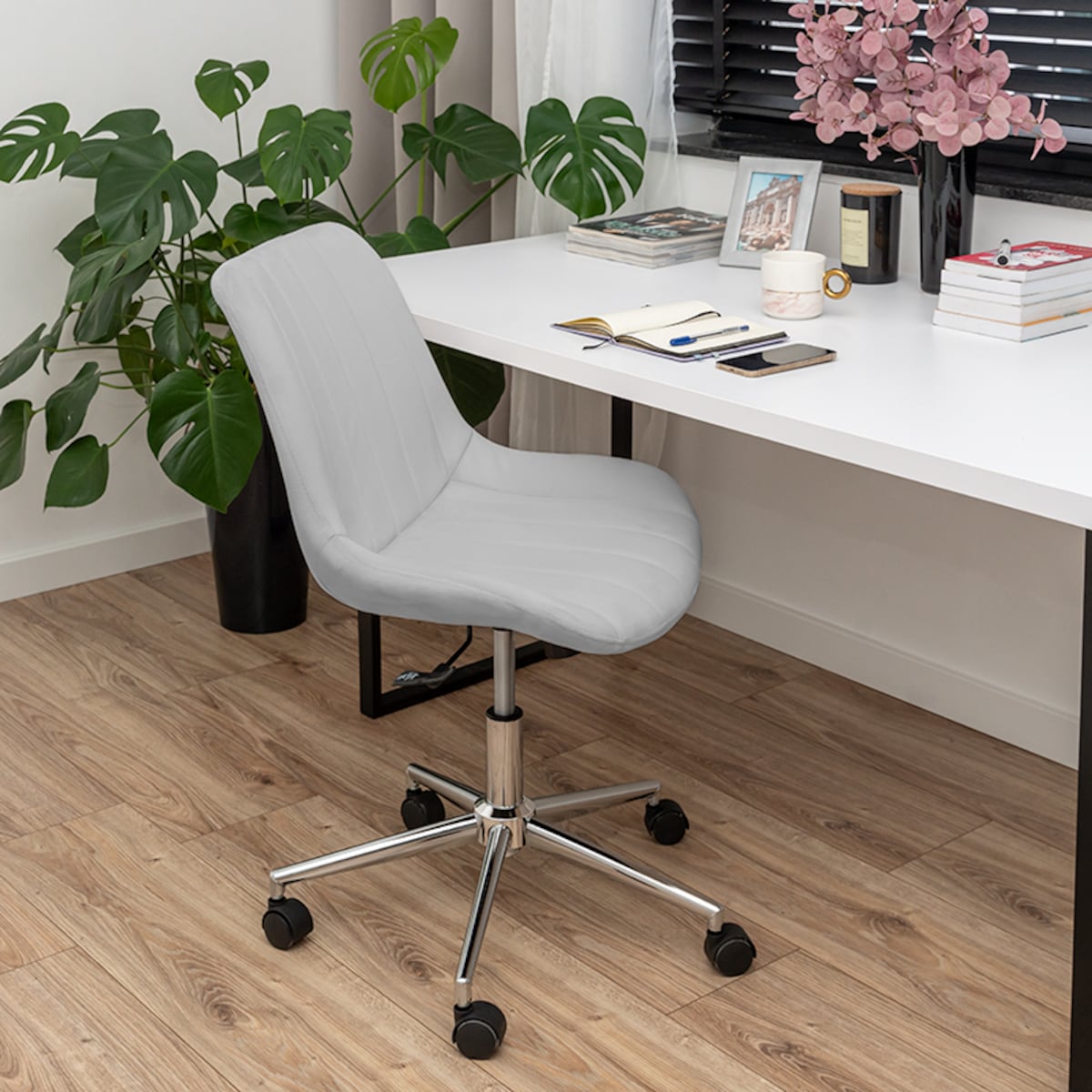 Fotel biurowy krzesło obrotowe szare regulowane do biura