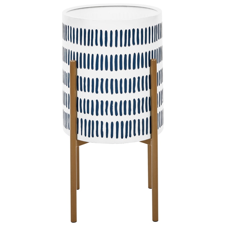 Doniczka na stojaku metalowa 31 x 31 x 58 cm biało-niebieska NEMOROSA