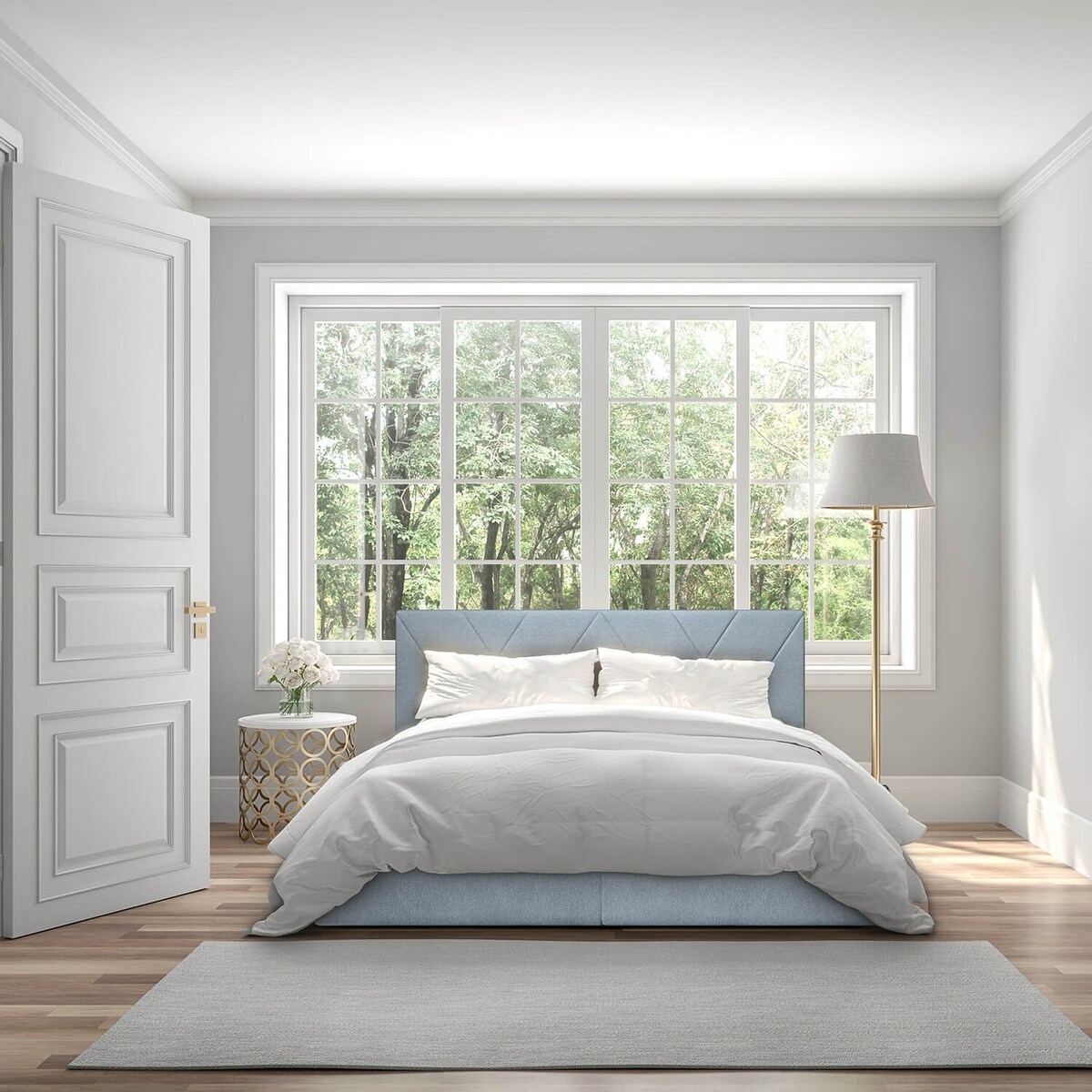 Łóżko kontynentalne ALLIE 160x200 z pojemnikiem, Niebieskoszary, tkanina Megan 360