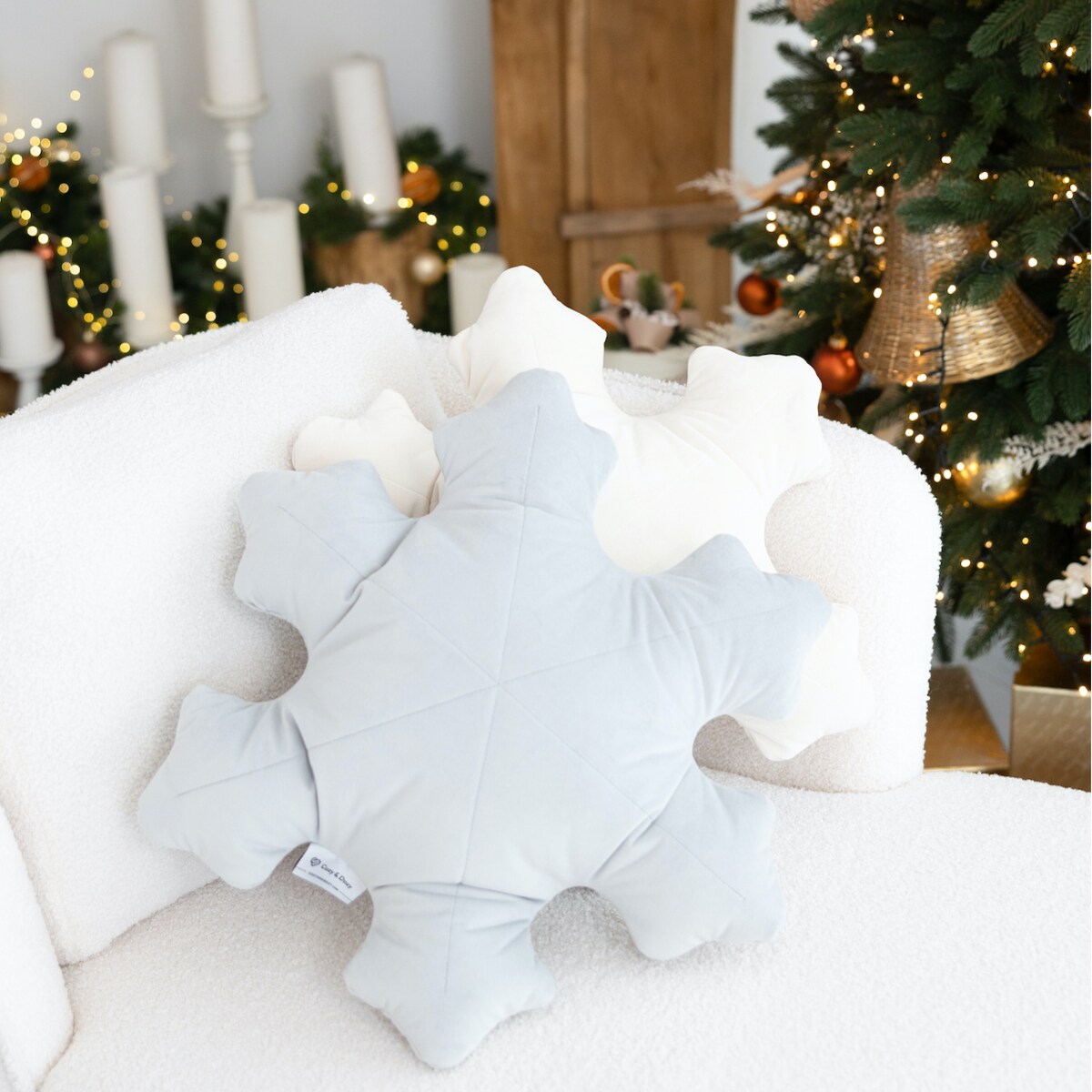 Poduszka dekoracyjna płatek śniegu, szara poduszka Snowflake