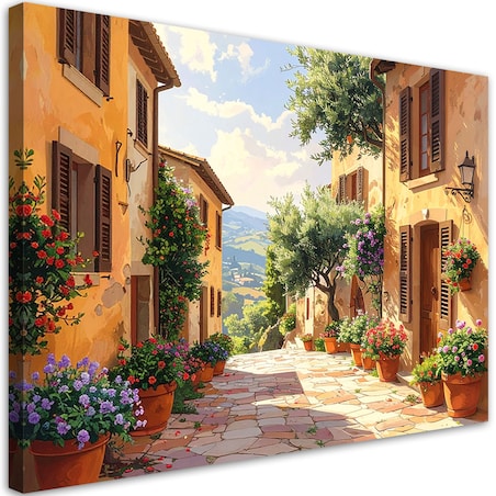 Obraz do salonu sypialni jadalni biura hotelu,Toskania kolorowe uliczki domy z kwiatami 30x20 cm
