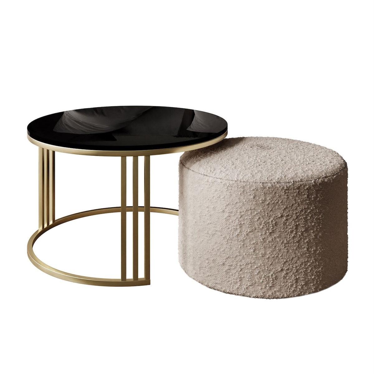 Stolik kawowy z pufą LORI POŁYSK złoto szczotkowane, czarny / Coral 50