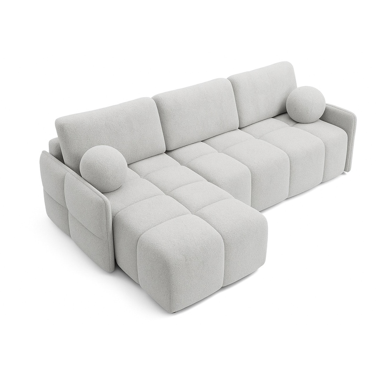 Narożnik MONO z funkcją spania i ozdobnymi poduszkami lewy, jasno-szary