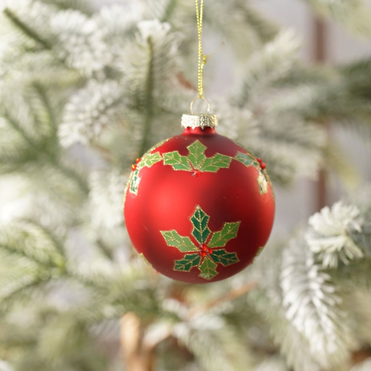 VILLA ITALIA Bombka czerwona dekorowana OSTROKRZEW 7,5 cm