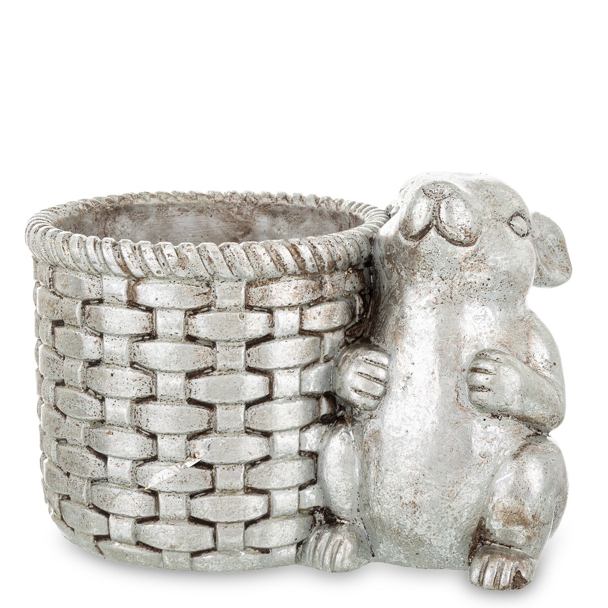 Osłonka na doniczkę - 17x24x16 cm królik i jego srebrny koszyk