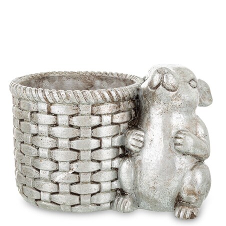 Osłonka na doniczkę - 17x24x16 cm królik i jego srebrny koszyk