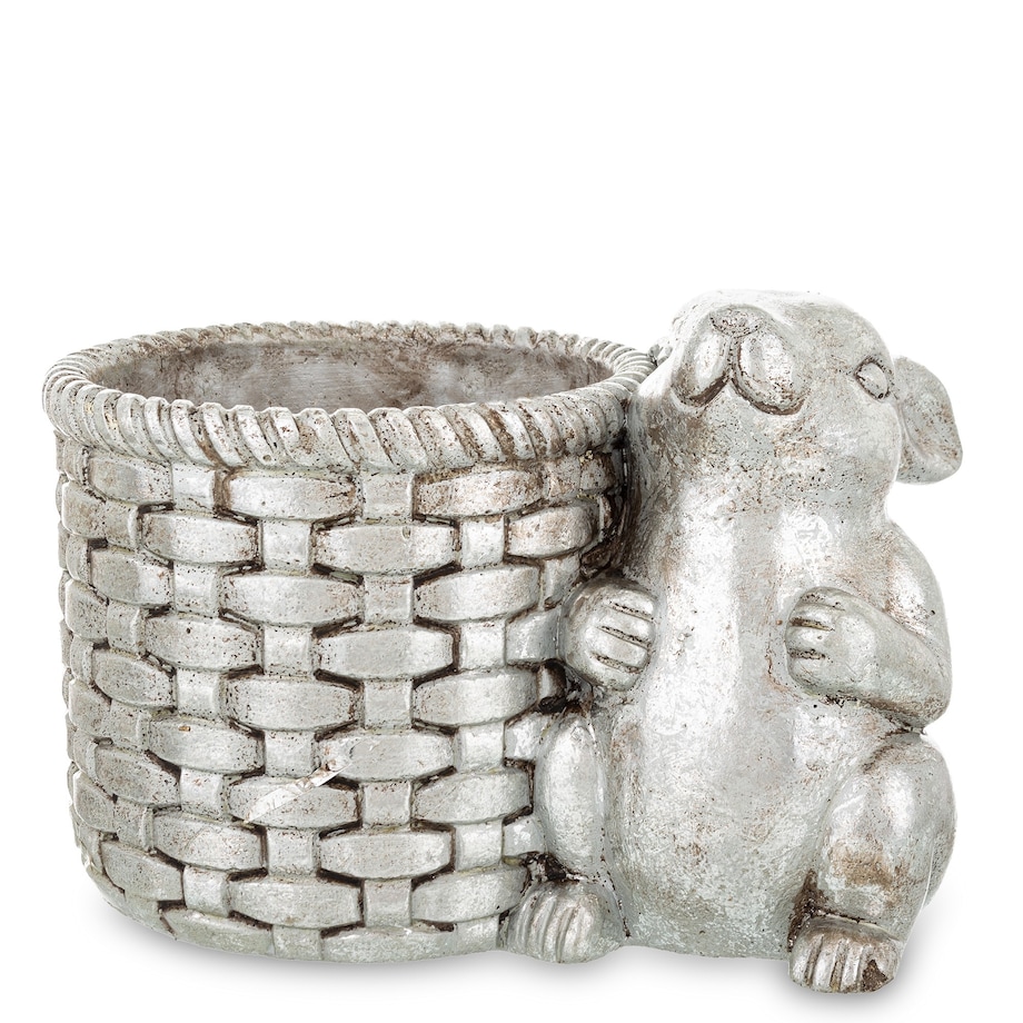 Osłonka na doniczkę - 17x24x16 cm królik i jego srebrny koszyk