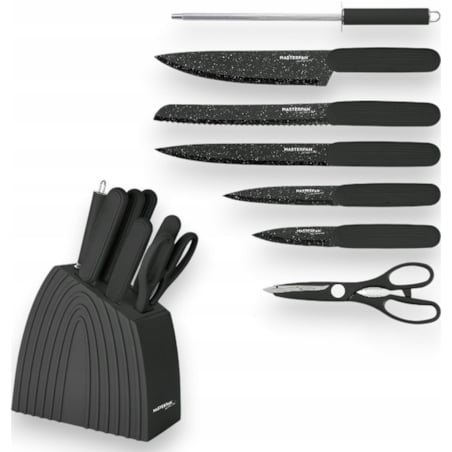 Zestaw Komplet Noży Kuchennych W Czarnym Bloku 8 El Ostrzałka Nożyczki