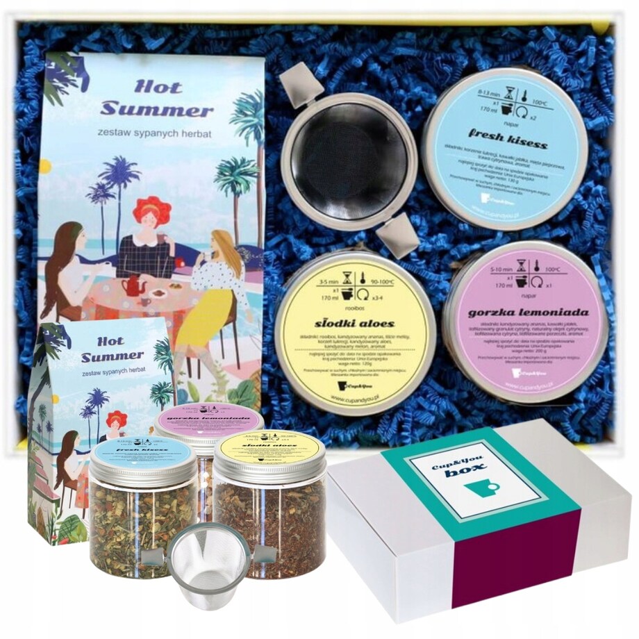 Najlepszy Box prezentowy HOT SUMMER z herbatą smakową i akcesoriami gift