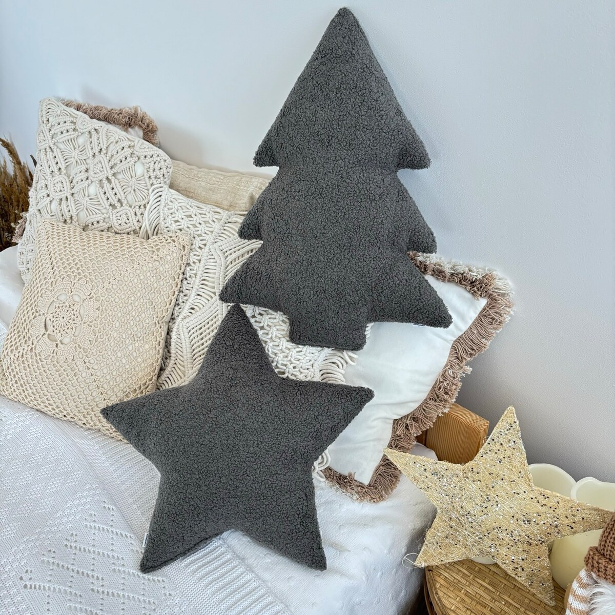 Poduszka Choinka boucle szara