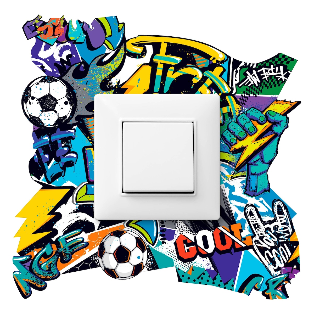 Naklejka Pod Włącznik Światła Dla Dzieci Graffiti Abstrakcja Piłka Nożna 20x20cm