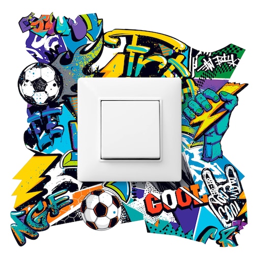 Naklejka Pod Włącznik Światła Dla Dzieci Graffiti Abstrakcja Piłka Nożna 20x20cm