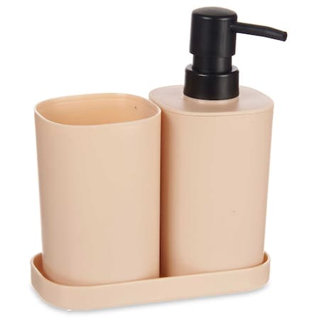Dozownik do mydła w płynie z kubkiem na szczoteczki i podstawką, plastikowy, 3 elementy